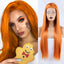 Peluca Larga Recta Naranja con Frente de Encaje y Línea de Cabello Natural
