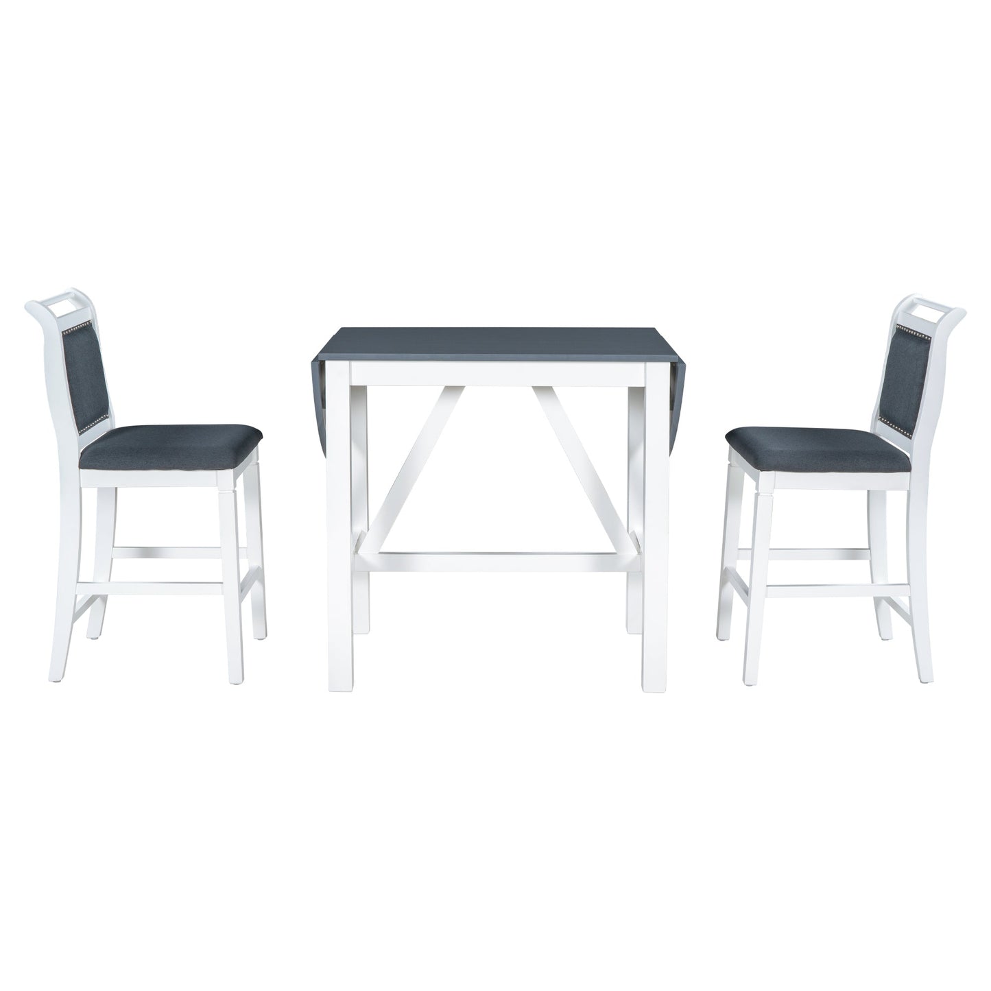 Ensemble de salle à manger surélevé en bois TOPMAX 3 pièces - Blanc et gris