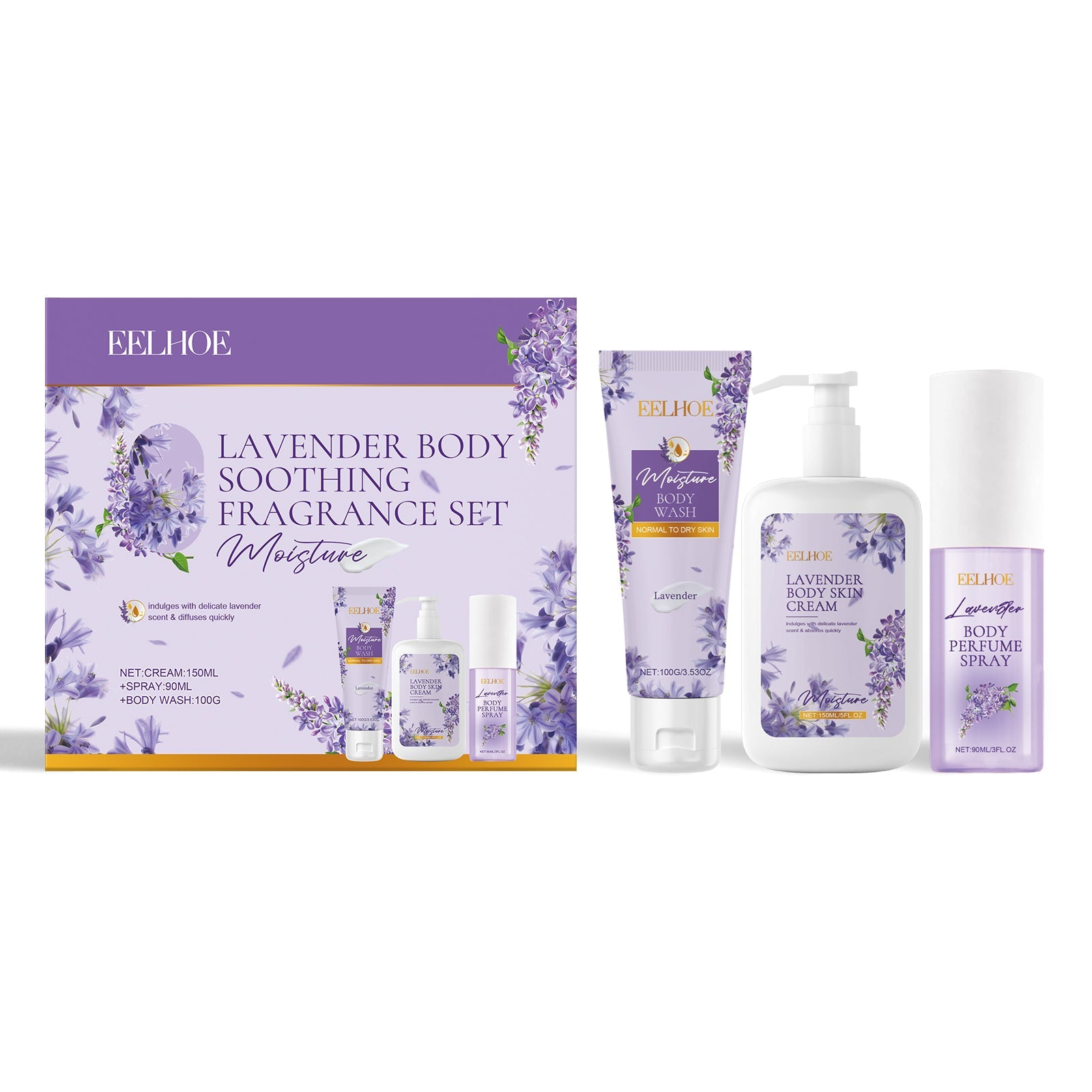 Lavender Body Soothing Fragrance Set Gentle Moisturizing Skin Hydrating Skin Care Set - Korvel