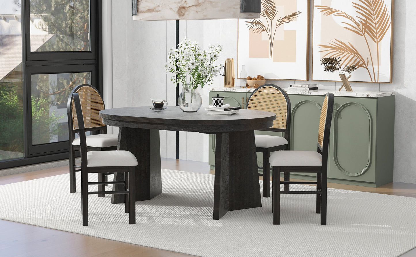 TREXM 5-Piece Retro Dining Set with Expandable Table & Chairs