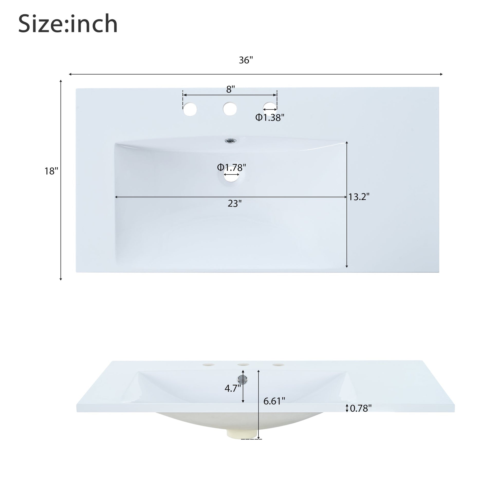 36" Single Bathroom Basin Sink, Left Offset Sink Vanity Top Only, 3-Faucet Holes, Resin - Korvel