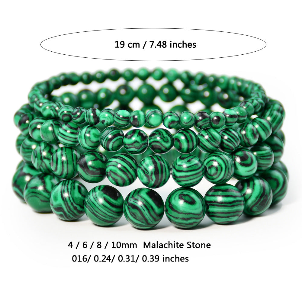 Vintage malachite beaded bracelet stacking style green bracelet men and women elastic jewelry - Korvel
