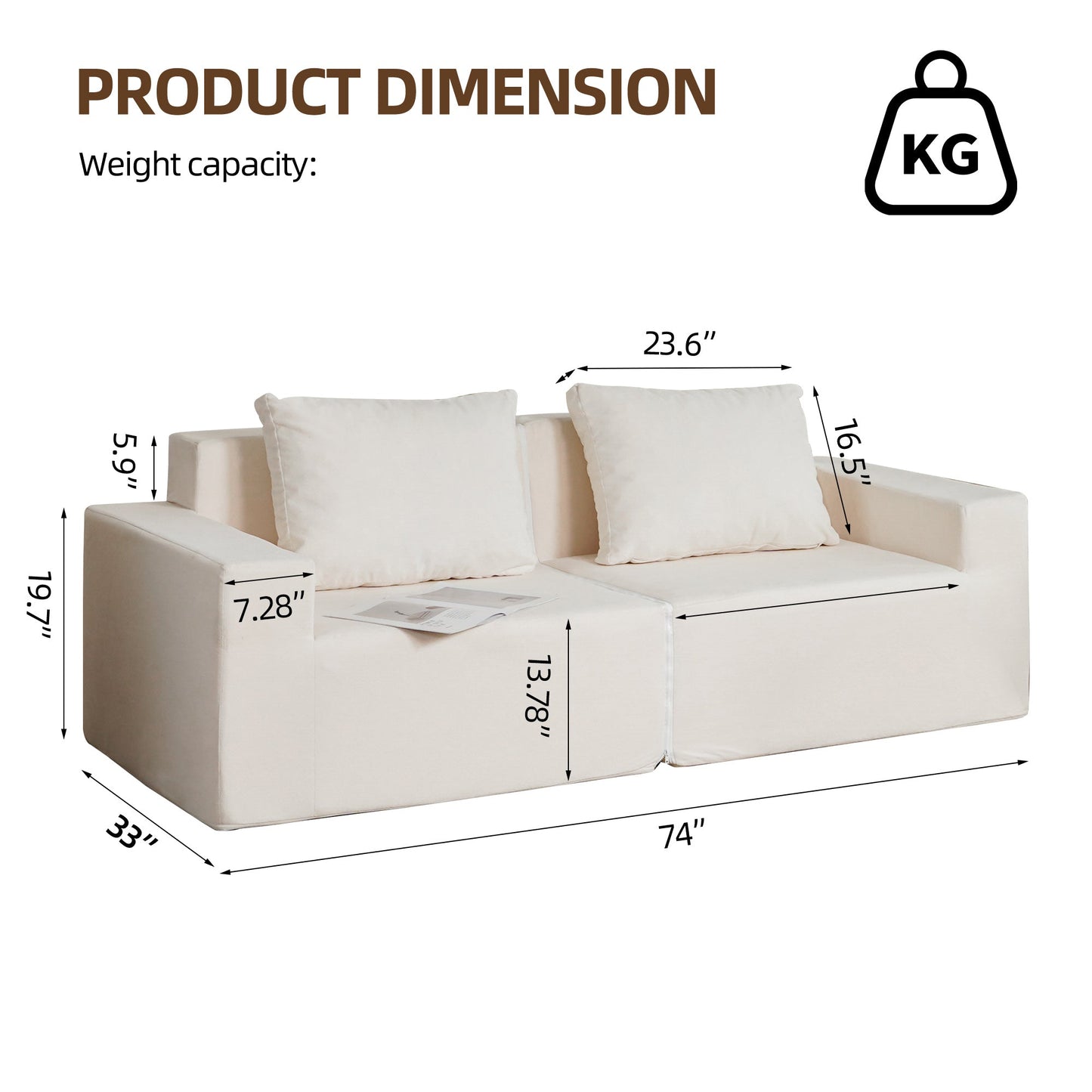 No Installation&Convertible Living room foam sofa chair Loveseat Twin Size with Armrests Removable and Machine Washable Cover - Korvel