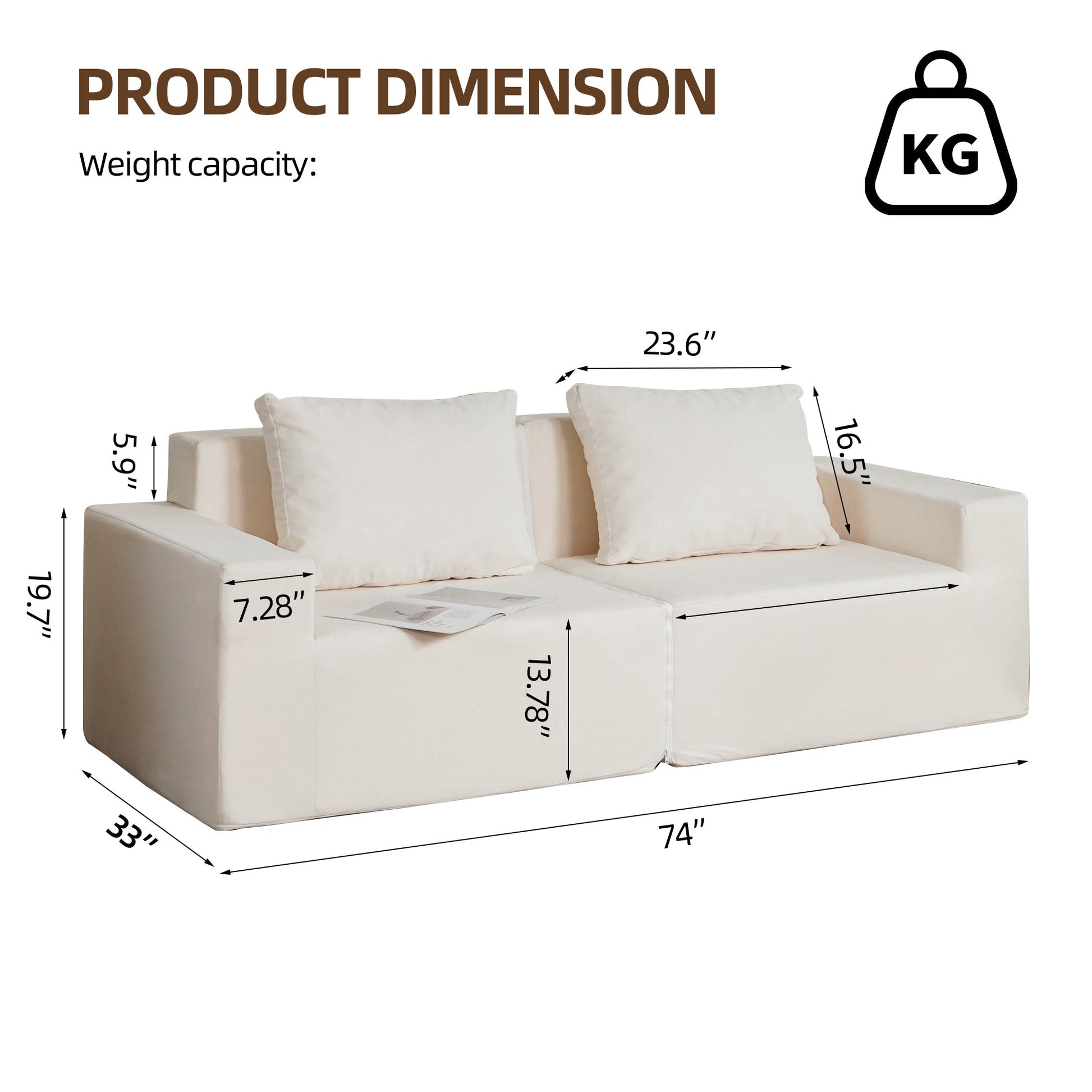 No Installation&Convertible Living room foam sofa chair Loveseat Twin Size with Armrests Removable and Machine Washable Cover - Korvel