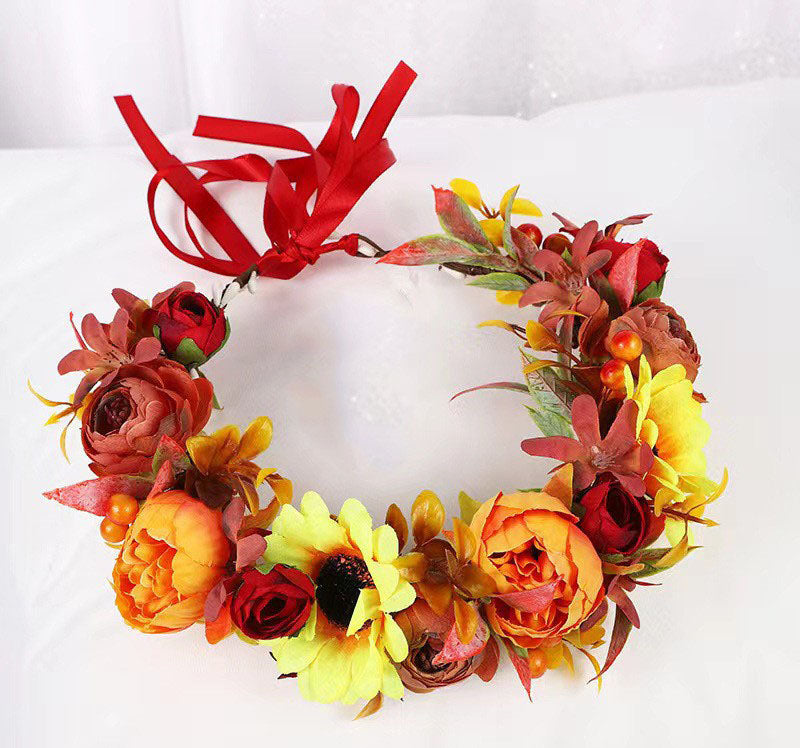 Simulated Rose Blossoms Adjustable Headwear Wreath Bridal Forest Flower Wedding Photography Scale Pretend - Korvel