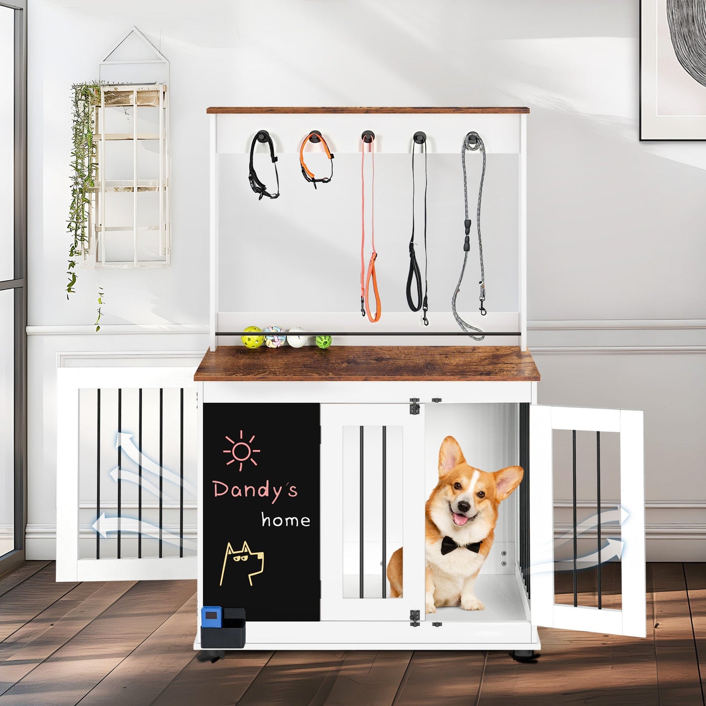 Premium Graffiti Dog Crate with Double Doors - White Vintage