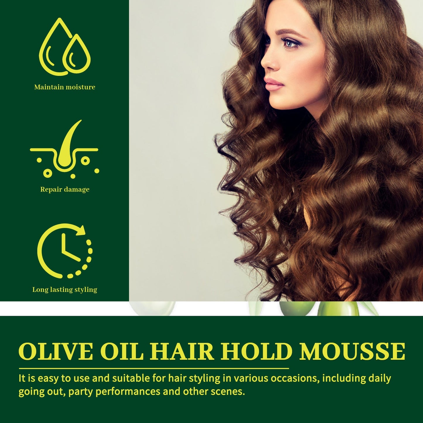 Olive Oil Hair Hold Mousse for Curly Hair