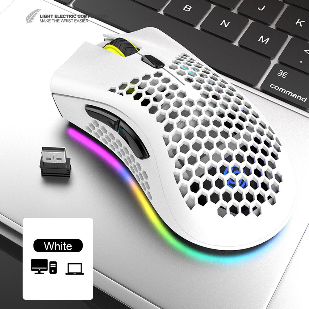 2.4GHz Wireless Gaming Mouse 7 Button 1600 DPI Adjustable RGB Backlit Rechargeable Mouse Lightweight Honeycomb Shell Gamer Mice - Korvel
