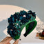 Solid color fabric flower oversized wide edged crystal headband - Korvel