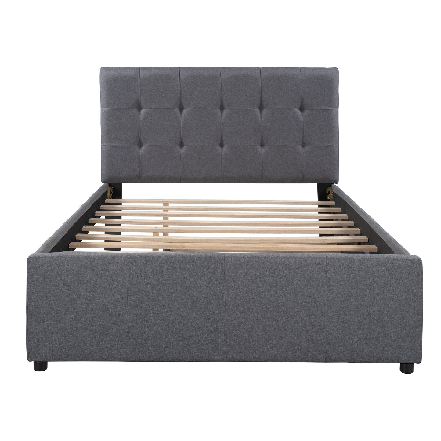Linen Upholstered Platform Bed with Headboard and Trundle - Full