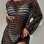 Knitted hollowed out pullover round neck long sleeved bikini swimsuit cover - Korvel