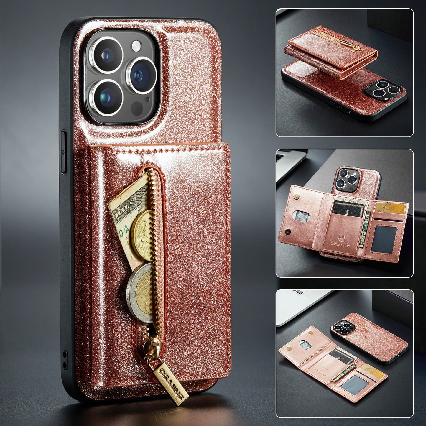 Coque de protection portefeuille M3 Glitter pour iPhone 14 Pro Max