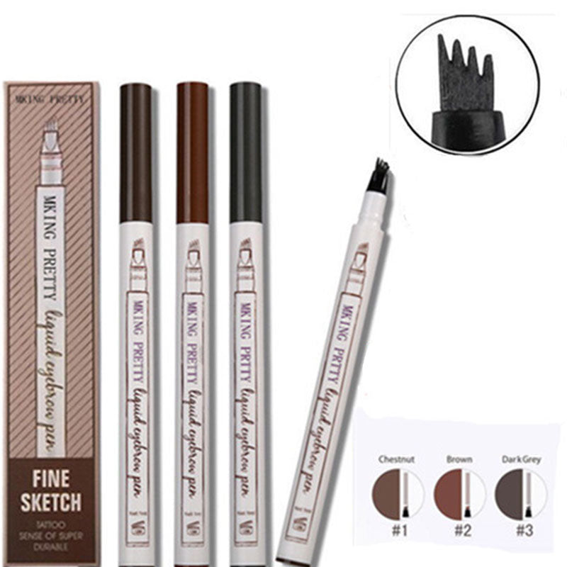 Makeup Micro Sculpture Fine Grain Eyebrow Pen Four Fork Eyebrow Pen Anti Sweating and Non Staining Liquid Eyebrow Pen Four Head - Korvel