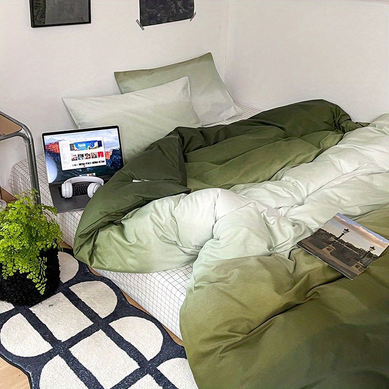 Four piece set of washed cotton bed sheets and duvet covers three piece set of bedding for single student dormitories - Korvel