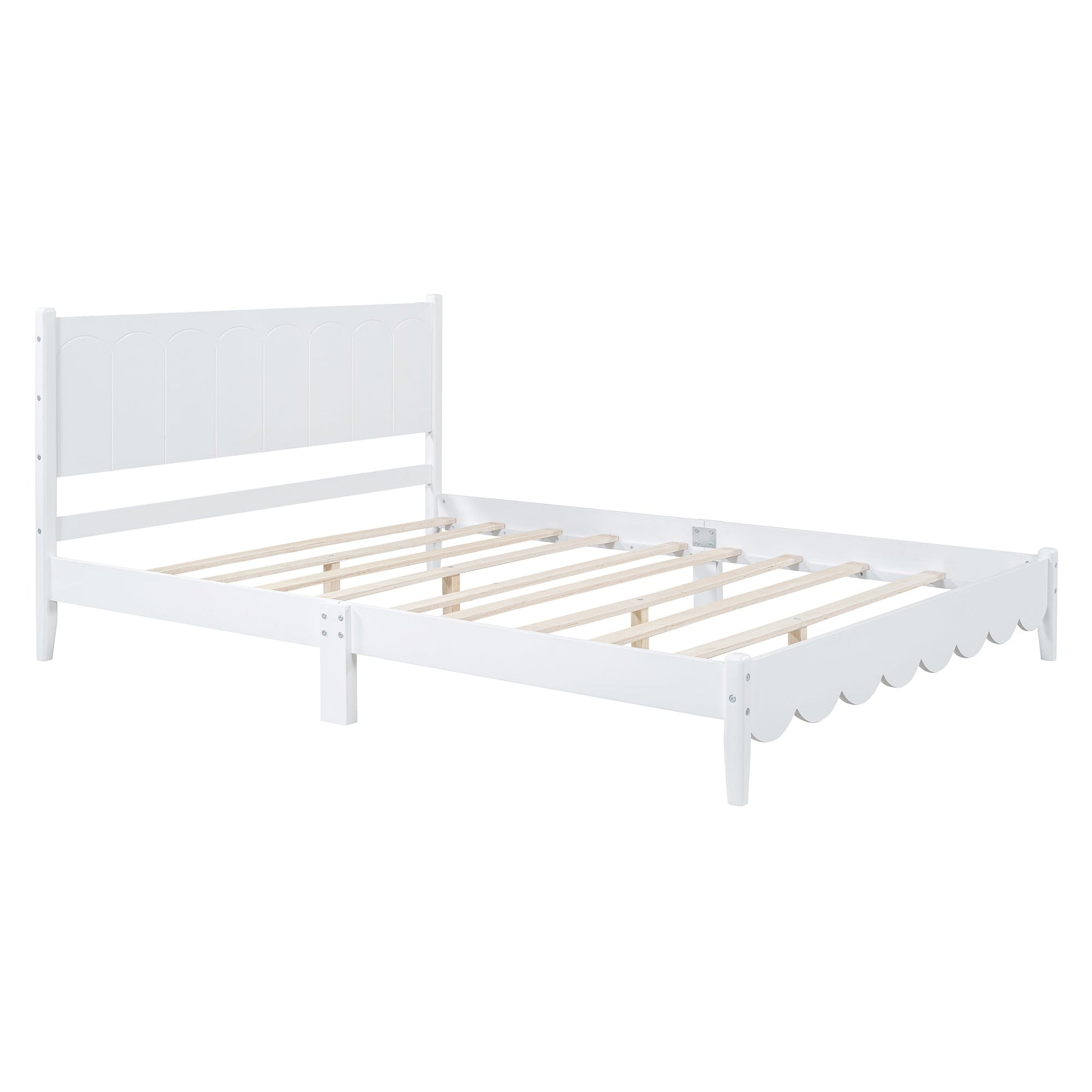 Queen Size Wood Platform Bed Frame, Retro Style Bed with Rectangular Headboard,No Need Box Spring,White - Korvel