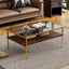 Rectangle Coffee Table with Gray Tempered Glass top and Golden Legs, Modern Table for Living Room - Korvel
