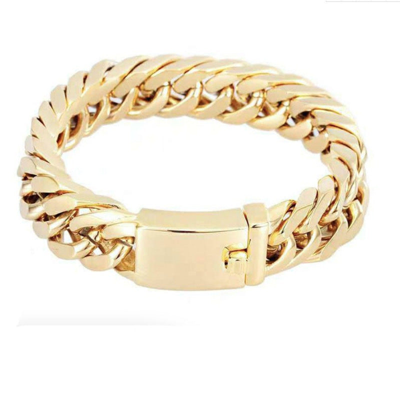 Fashionable 18K gold plated men's electroplated alloy double buckle bracelet - Korvel