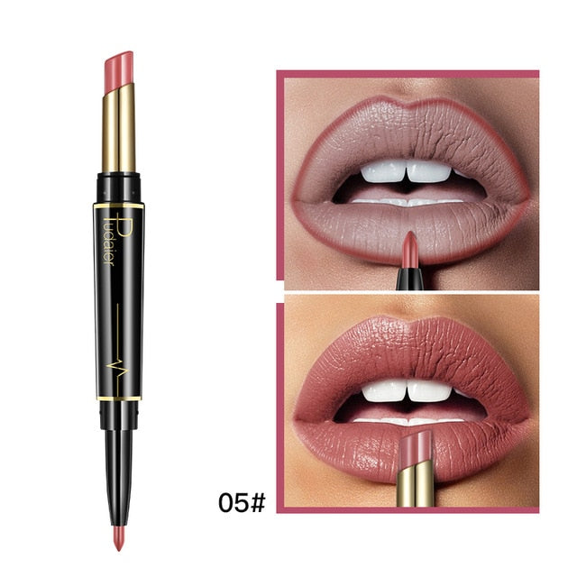 Matte Lipstick Wateproof Double Ended Long Lasting Lipsticks Brand Lip Makeup Cosmetics Nude Dark Red Lips Liner Pencil - Korvel