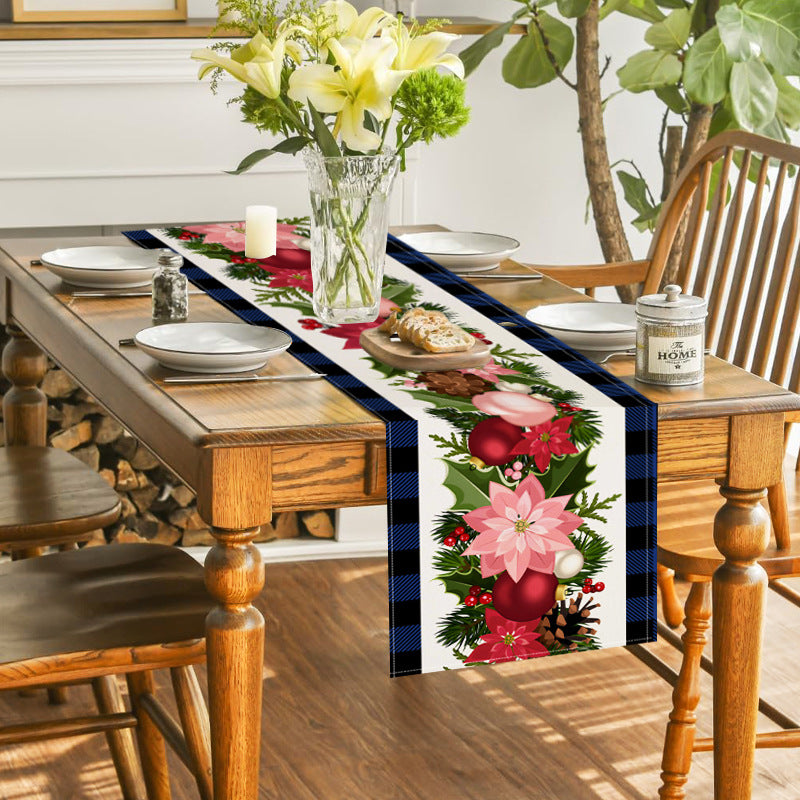 Christmas plaid linen table flag floral ball printed tablecloth entrance small tablecloth living room counter decoration tea flag - Korvel