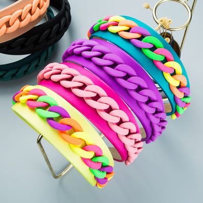Headband New Fashion Personality Pastoral Style Female Wide-Brimmed Color Chain Decoration Macaron Color Headband - Korvel