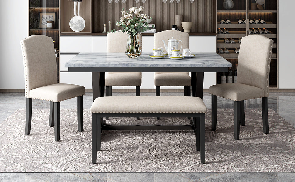 Ensemble de salle à manger moderne TREXM en 6 pièces avec table, chaises et banc