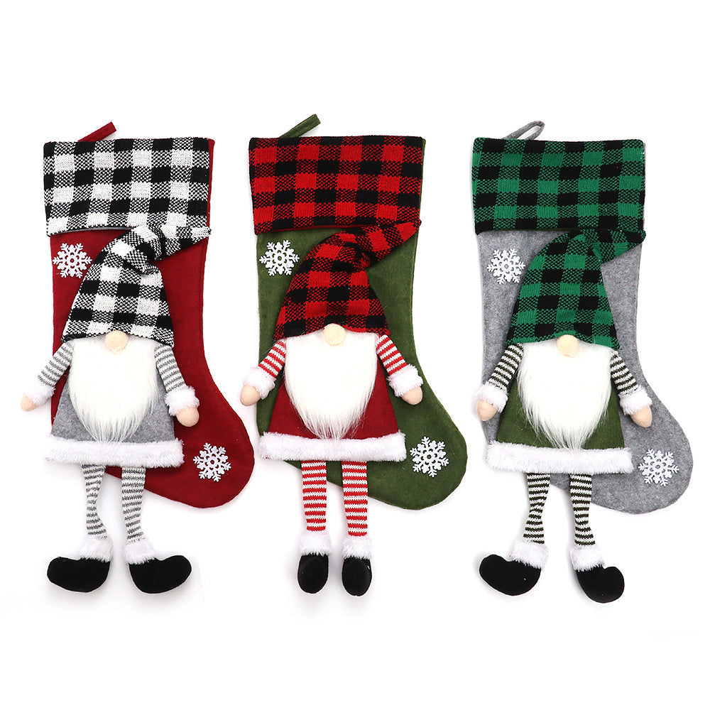 Christmas Day Decoration Red Black White Grid Faceless Forester Christmas Socks Dwarf Hanging Doll Candy Gift Bag - Korvel