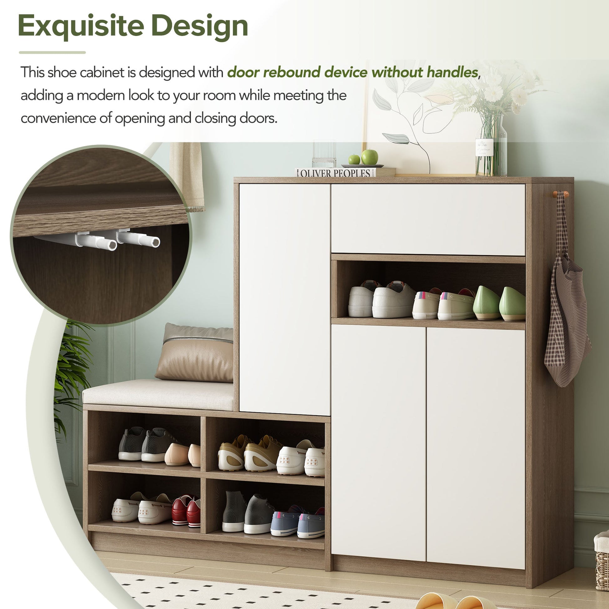 ON-TRANS 2-in-1 shoe storage platform and shoe cabinet, with soft cushioned seats and adjustable shelves, white - Korvel