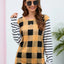 Plaid Striped Round Neck Long Sleeve T-Shirt - Korvel
