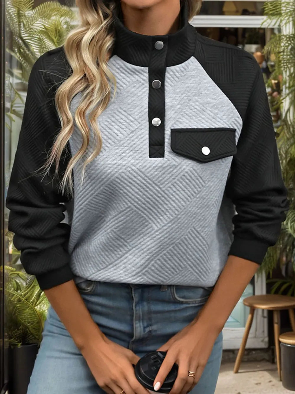 Sudadera de Manga Larga Texturizada en Contraste