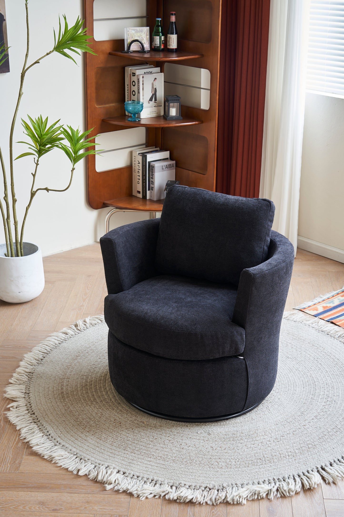 Rotating bucket chair living room comfortable circular sofa chair 360 degree rotating bucket chair armchair (black) - Korvel