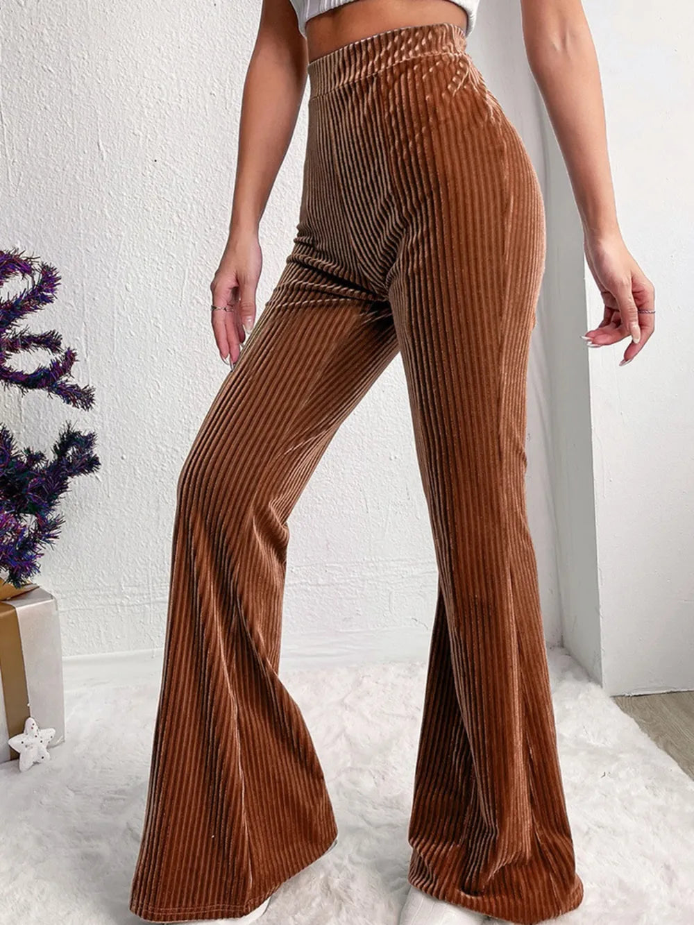 Pantalones Bootcut de Cintura Alta Acanalados