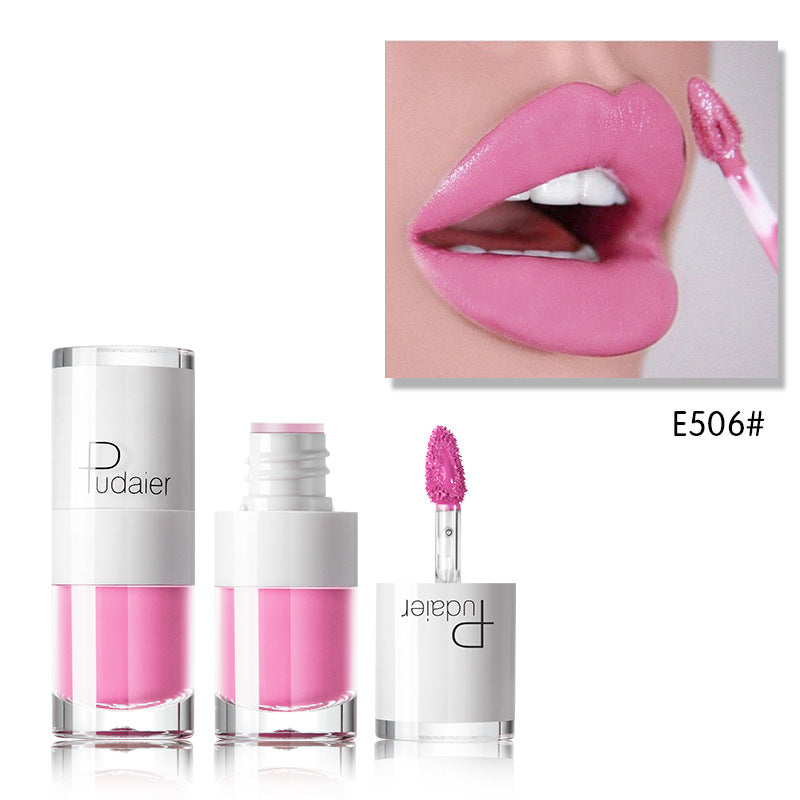 Pudaier Lipstick Small White Bottle Matte Lip Gloss Color Development Moisturizing Not Smudged Waterproof Non-Stick Cup Lip Glaze - Korvel