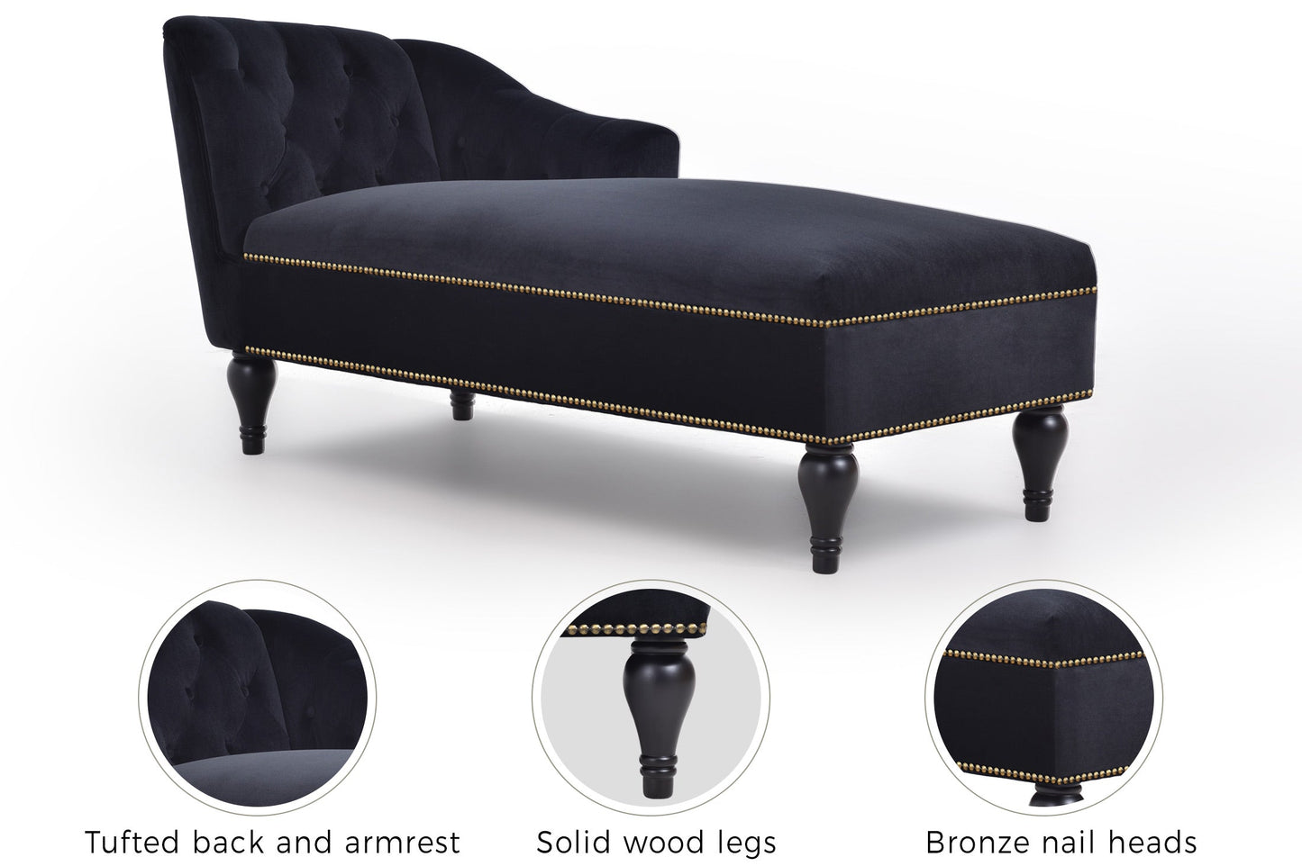58-Inch Velvet Lounge Chair with Nailhead Trim