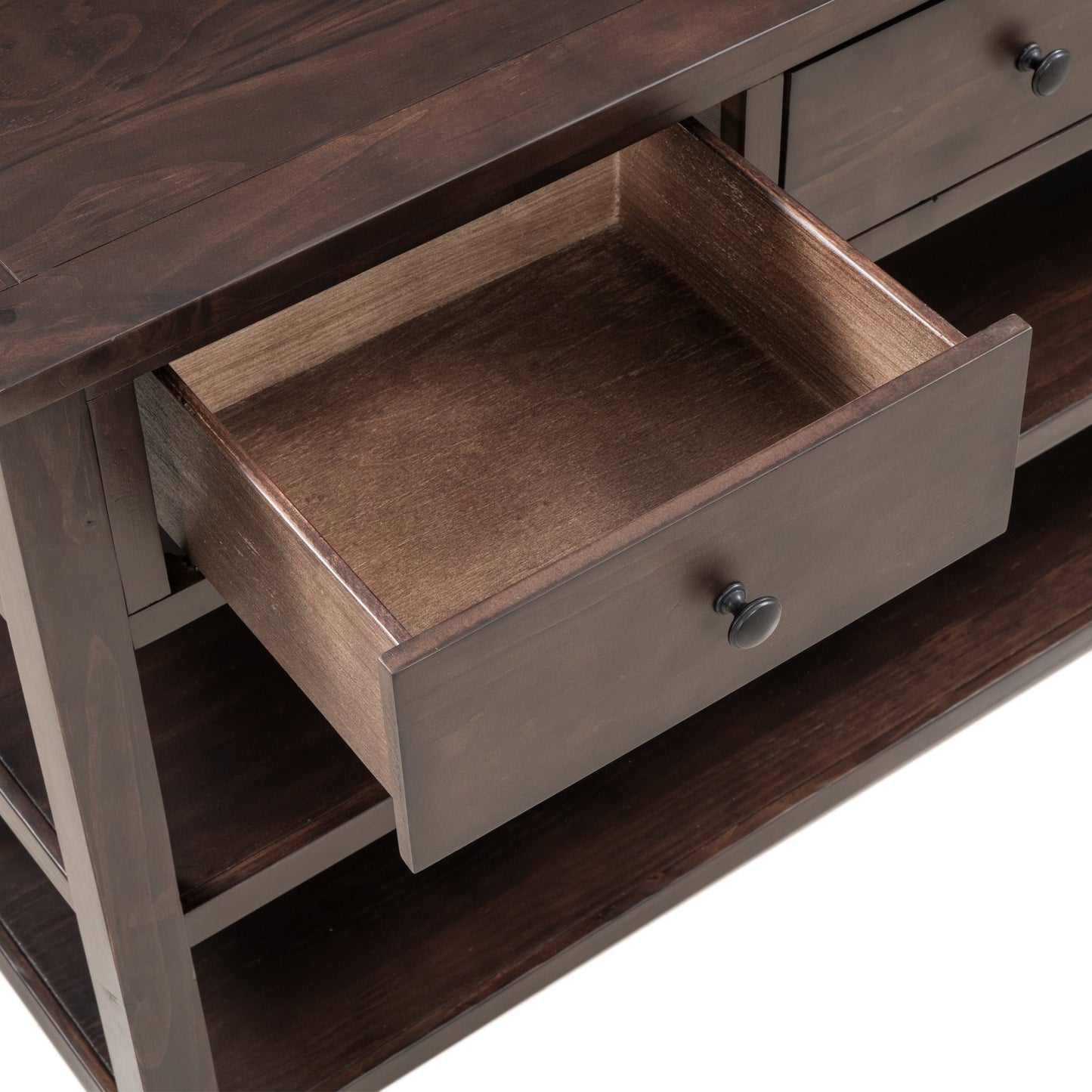 Retro Design Console Table with Two Open Shelves, Pine Solid Wood Frame and Legs for Living Room (Espresso) - Korvel