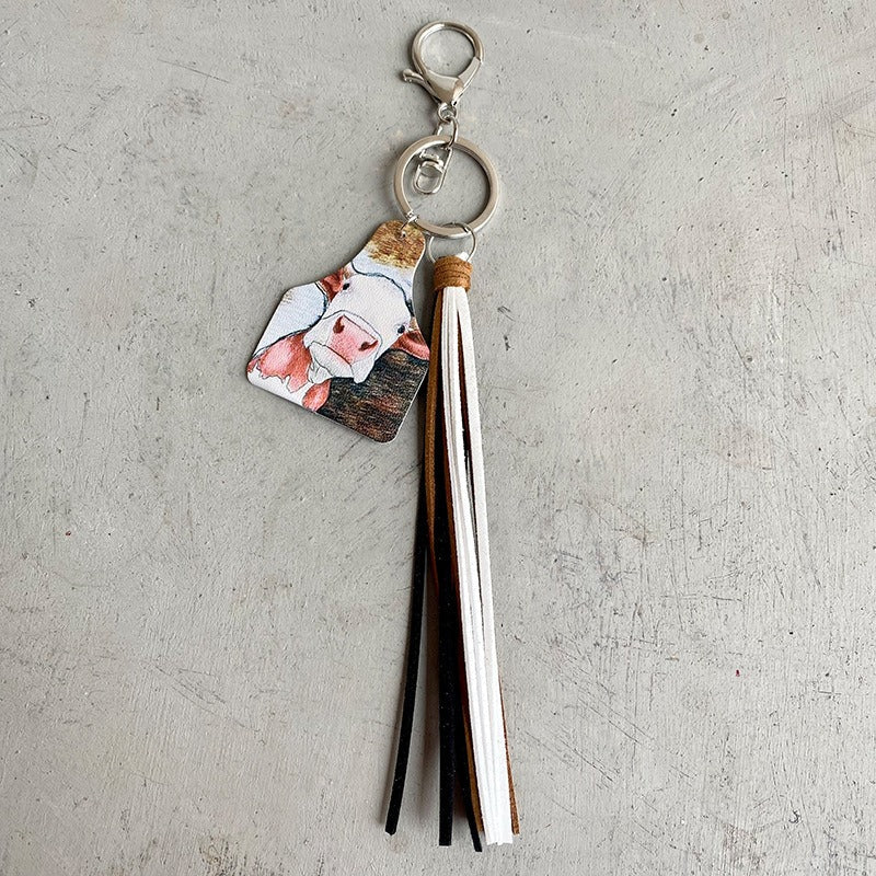 Porte-clés en cuir fait main de style western avec franges