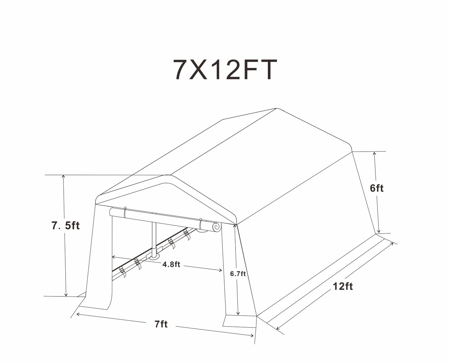 7x12ft Portable Gazebo Storage Shelter with Roll-Up Doors
