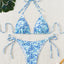 Floral triangle cup lace up sexy bikini split swimsuit for women - Korvel