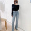 Ladies High Rise Straight Leg Jeans with Side Slit