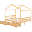 Full Size House Platform Bed with Storage Drawers and Roof Design