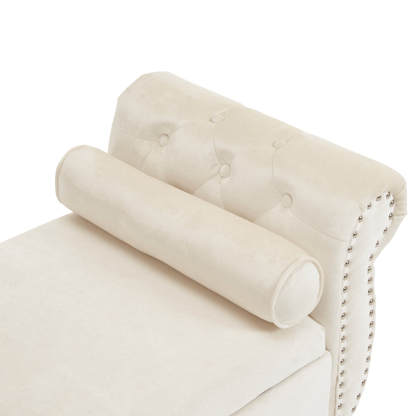 Banc de rangement multifonction en velours avec coussin - Beige