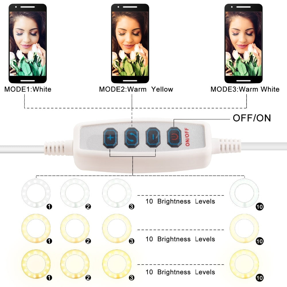 Photo Studio Selfie LED Ring Light with Cell Phone Mobile Holder for Youtube Live Stream Makeup Camera Lamp for iPhone Android - Korvel