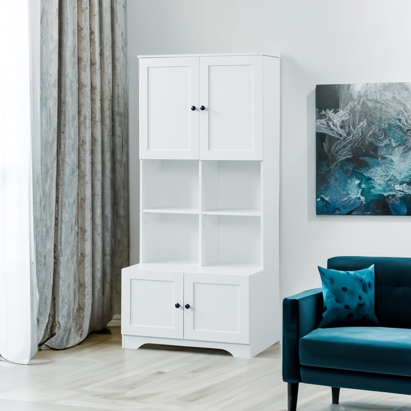 Elegant 4-Door Bathroom Storage Cabinet with Adjustable Shelves