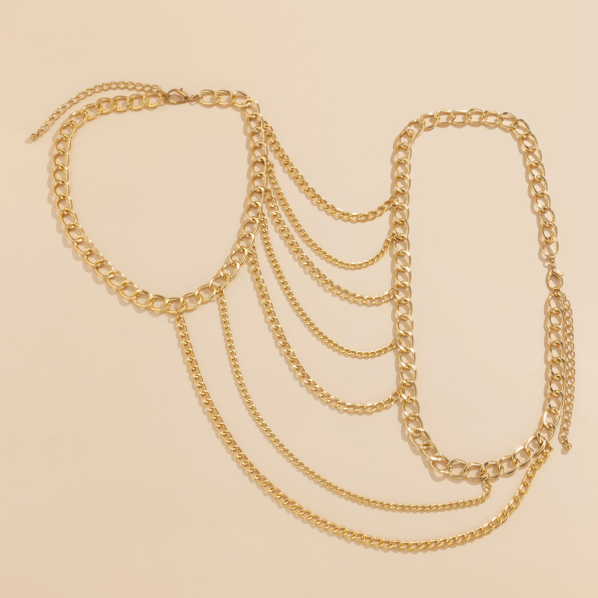 Punk women's hollow metal tassel chest chain U-shaped cross sexy French waist chain - Korvel