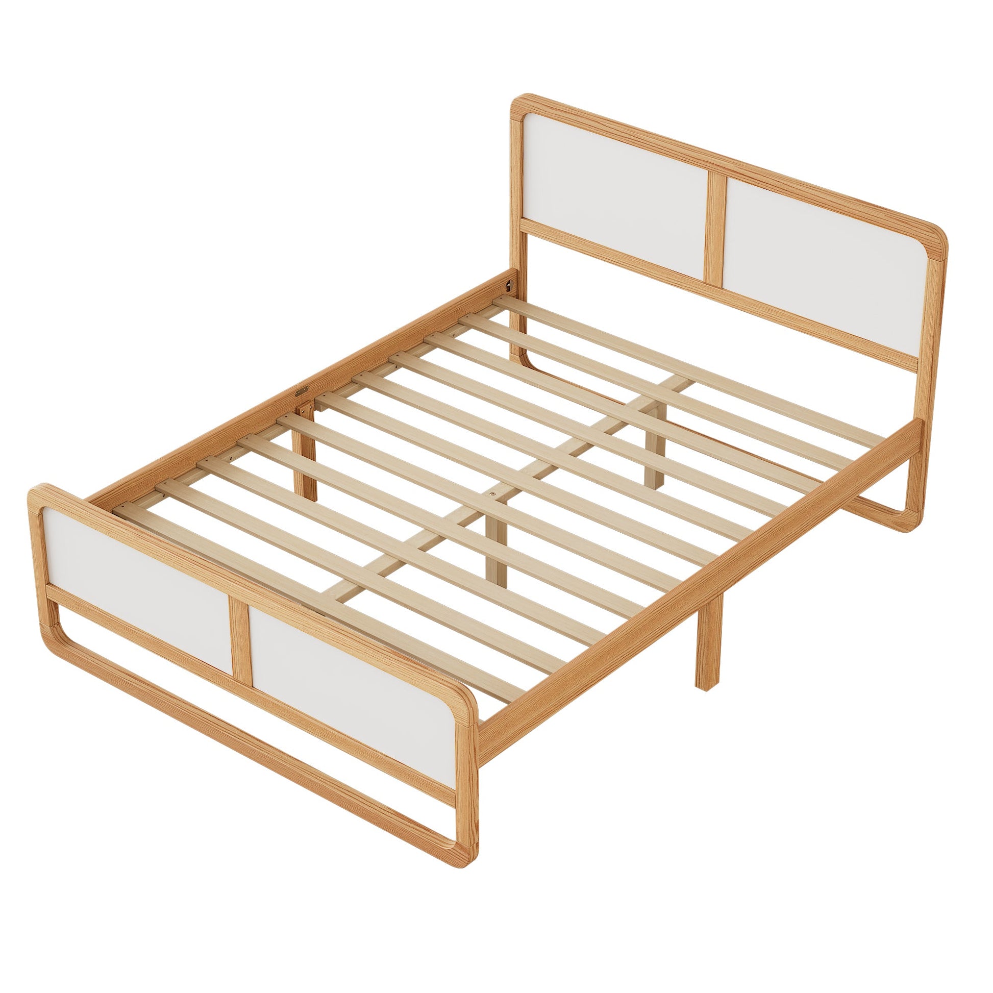 Modern Style Queen Size Solid Wood Platform Bed for Kids, Teens, Adults, No Need Box Spring, Walnut and White - Korvel