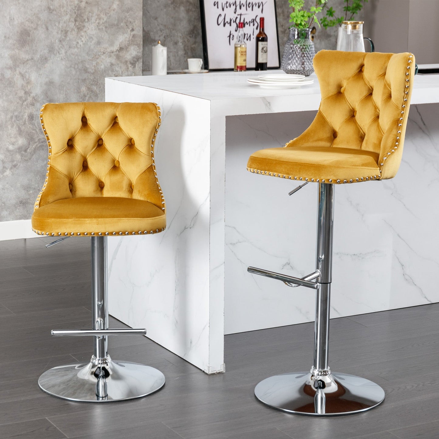 Taburetes de Bar Ajustables Modernos con Base de Cromo - Set de 2