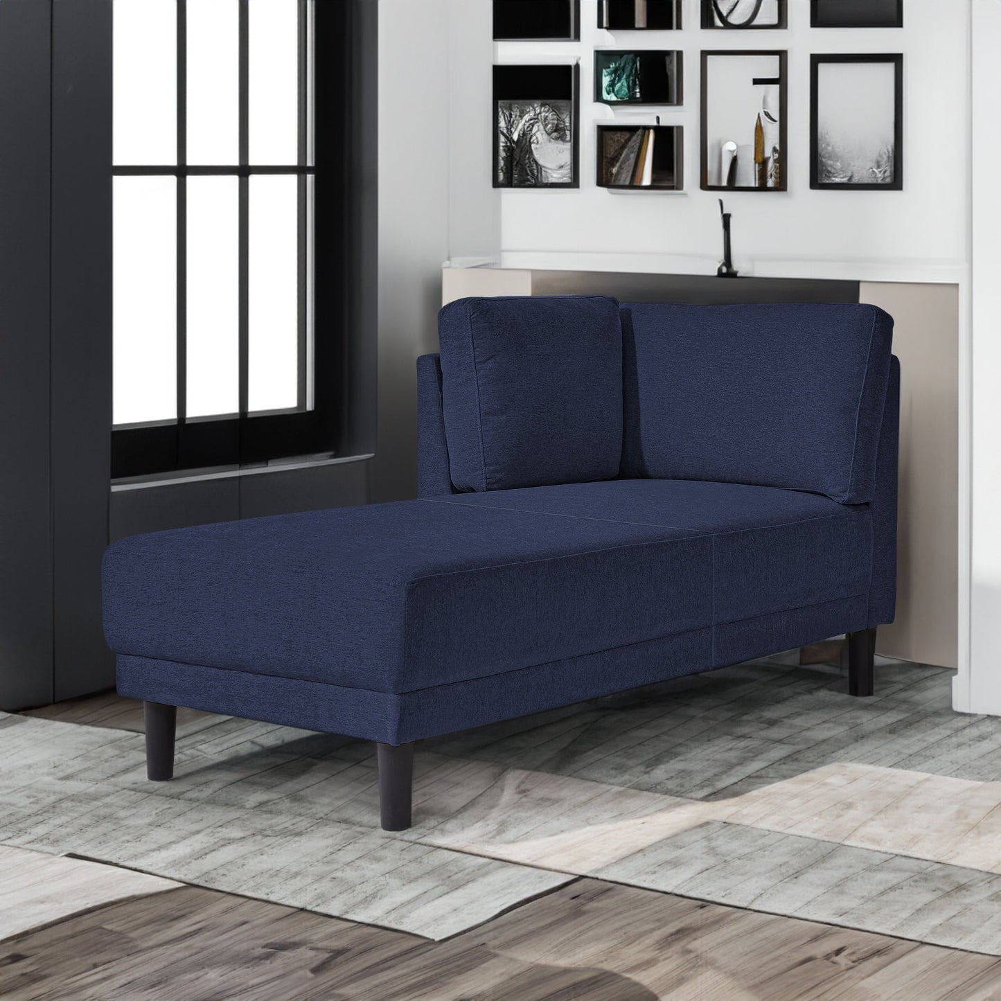 65" Mid-Century Modern Linen Fabric Corner Lounge Chair, Upholstered Indoor Chaise Lounge Solid Wood Sofa Bed for Bedroom - Korvel