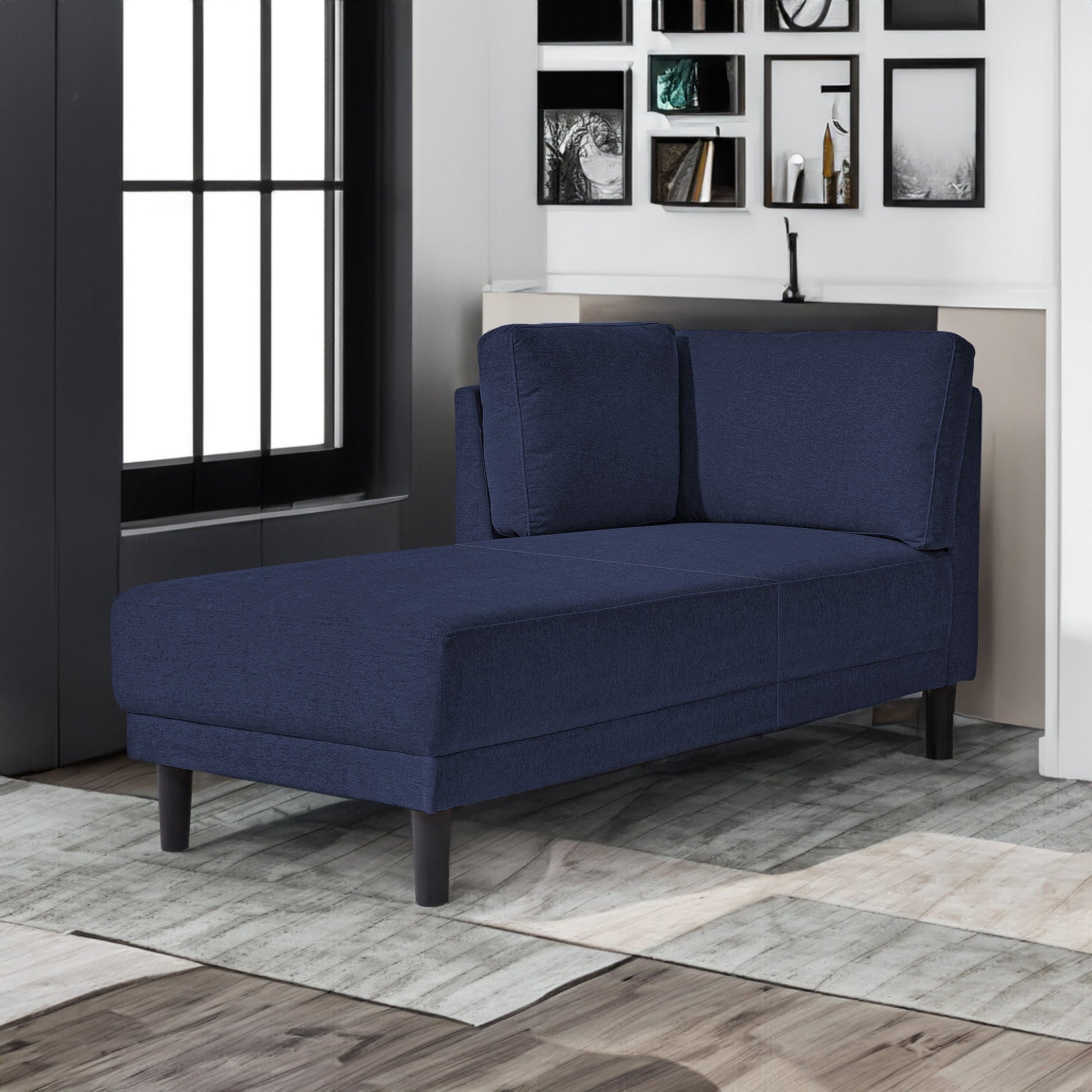 65" Mid-Century Modern Linen Fabric Corner Lounge Chair, Upholstered Indoor Chaise Lounge Solid Wood Sofa Bed for Bedroom - Korvel