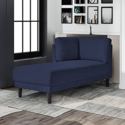 65" Mid-Century Modern Linen Fabric Corner Lounge Chair, Upholstered Indoor Chaise Lounge Solid Wood Sofa Bed for Bedroom - Korvel