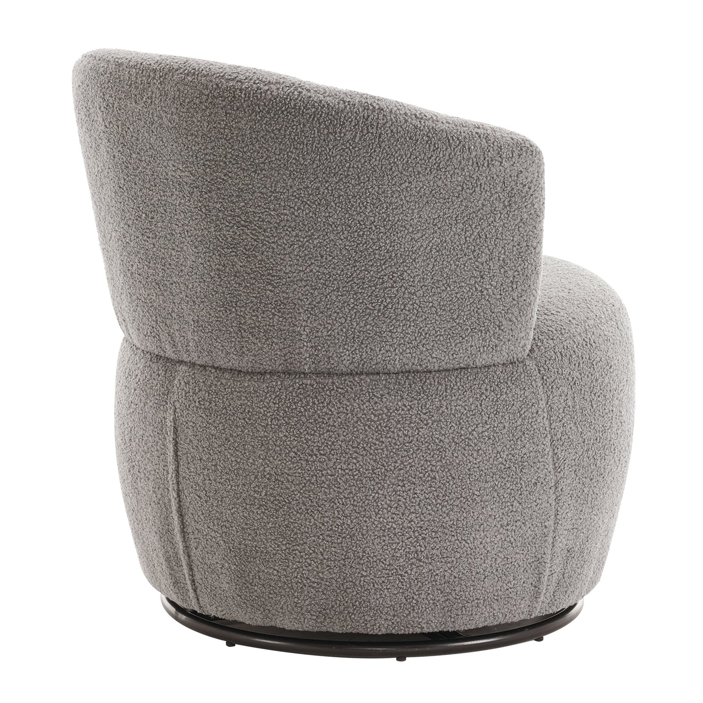 Grey Plush Swivel Accent Chair - Contemporary Round Armchair with 360° Rotation and Metal Base for Living Room Elegance - Korvel