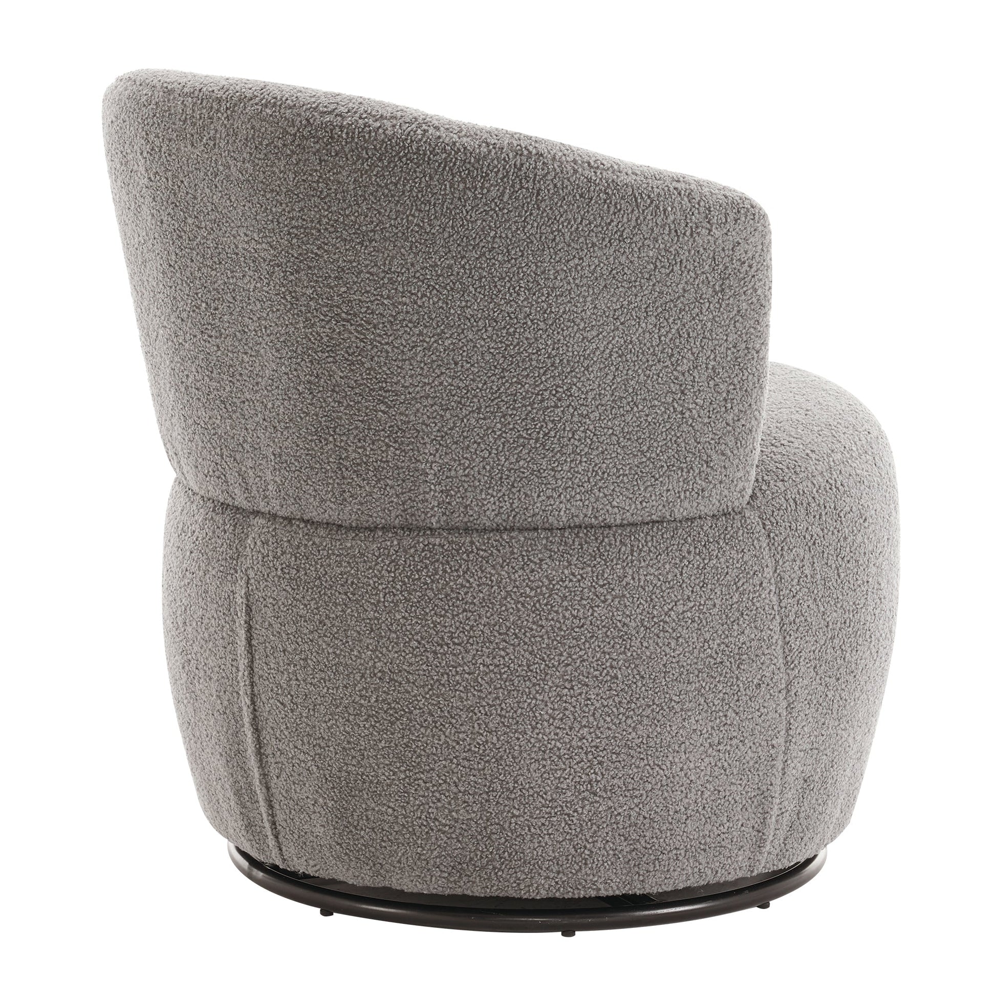 Grey Plush Swivel Accent Chair - Contemporary Round Armchair with 360° Rotation and Metal Base for Living Room Elegance - Korvel